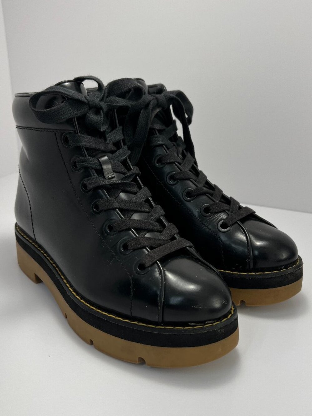 Alexander Wang Combat Boots Black Leather Lug Sole Size 38.5